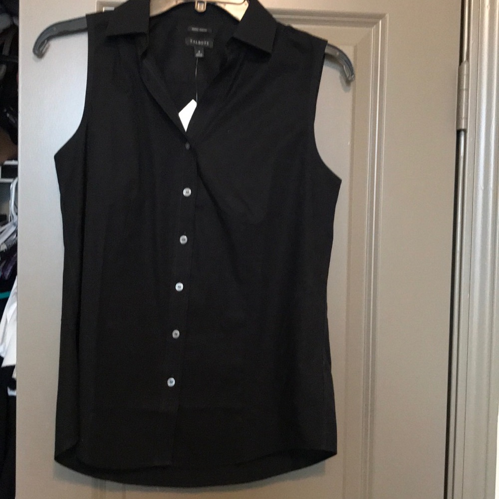 NWT Talbots Black Collared Button Down Tank Top